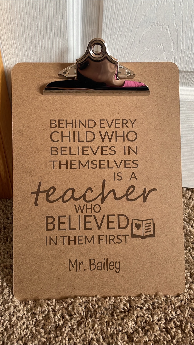 Personalized clipboard and notepad teacher gift.