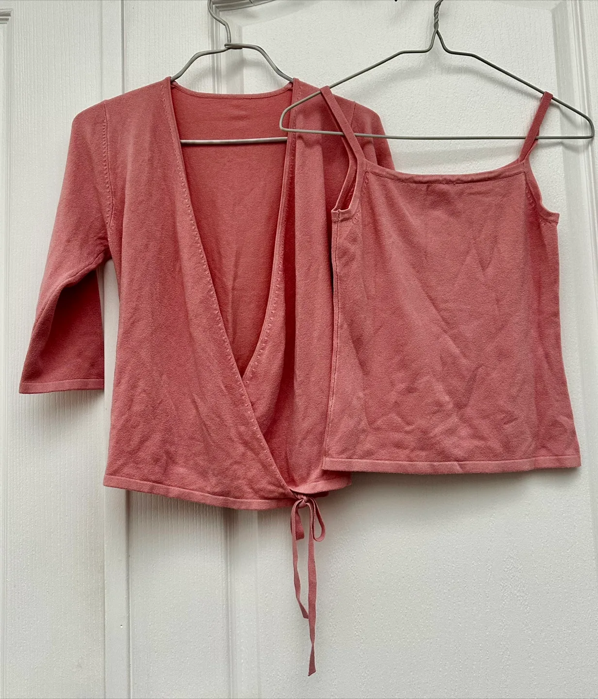 Pink Knit Wrap Cardigan and Tank Top Set thumbnail