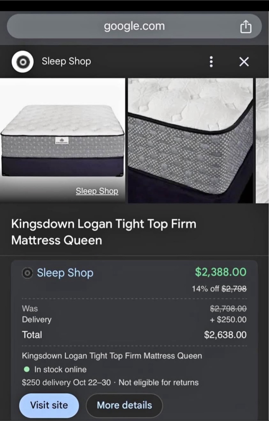 King Mattress - Kingsdown 10 yr warranty