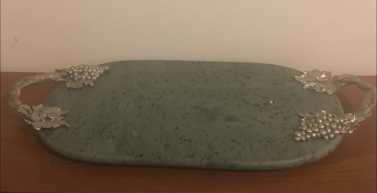 Green Marble Serving Tray with Grapevine Handles image indicator(3)
