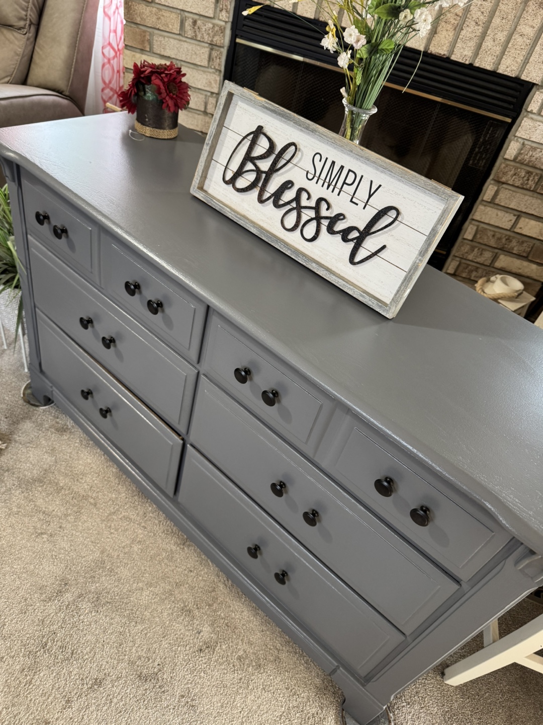 Gray 6 Drawer Dresser with Black Hardware - photo 3