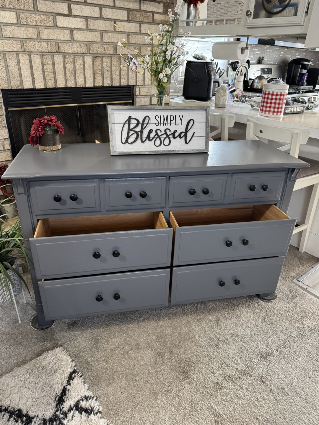 Gray 6 Drawer Dresser with Black Hardware
