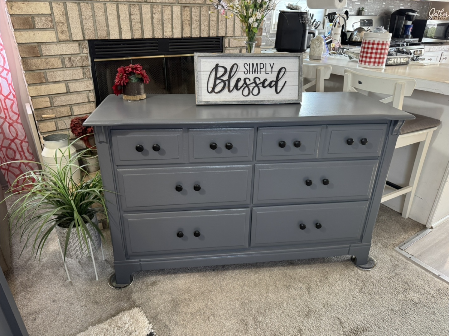Gray 6 Drawer Dresser with Black Hardware - photo 2