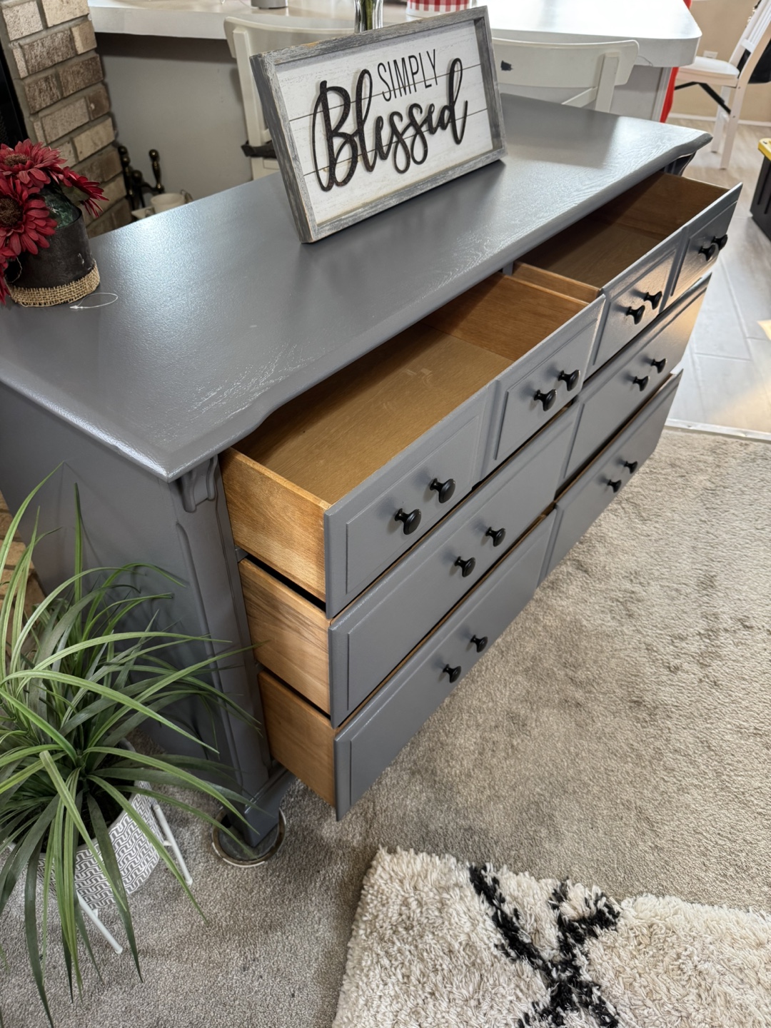 Gray 6 Drawer Dresser with Black Hardware - photo 4
