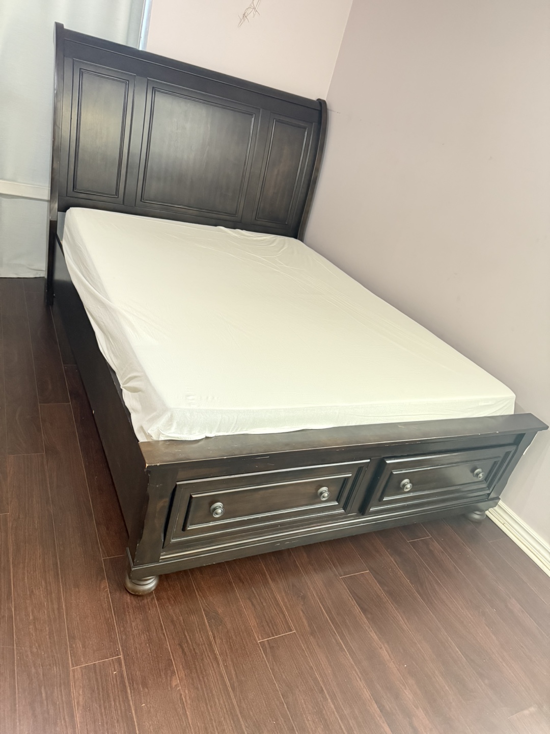 Dark Wood queen size Bed Frame with Storage Drawers