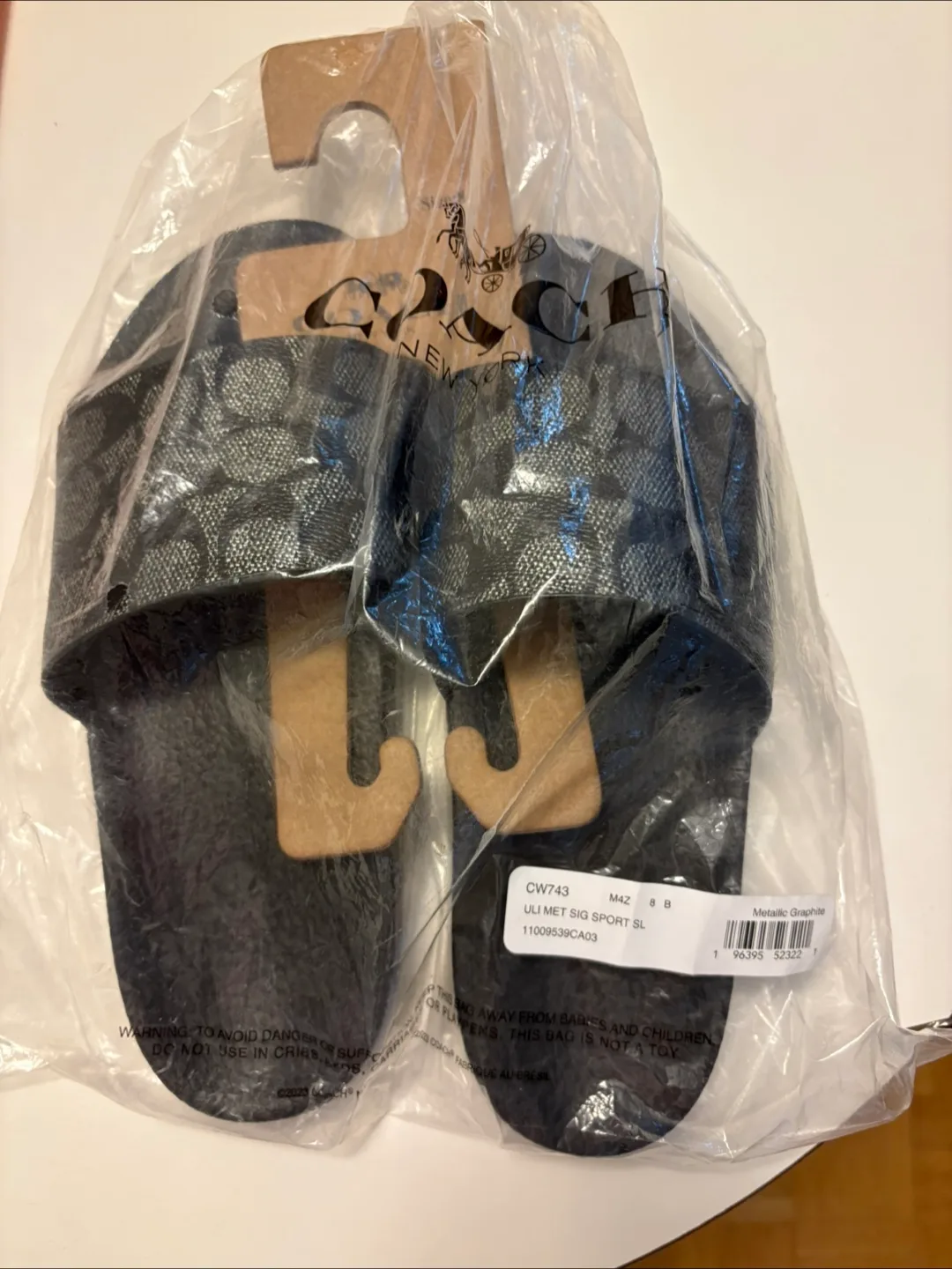 Brand New Coach Metallic Graphite Slides - Size 8 image indicator(2)