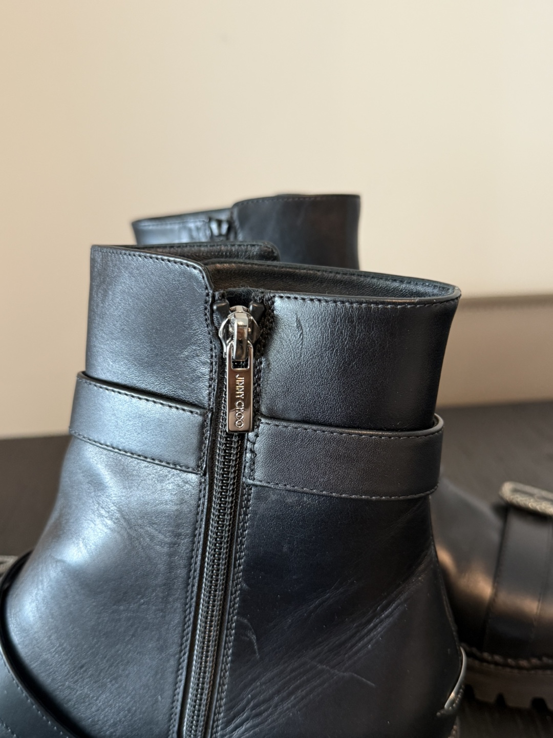 JIMMY CHOO  Calfskin Crystal Buckle Hank Boots - photo 4