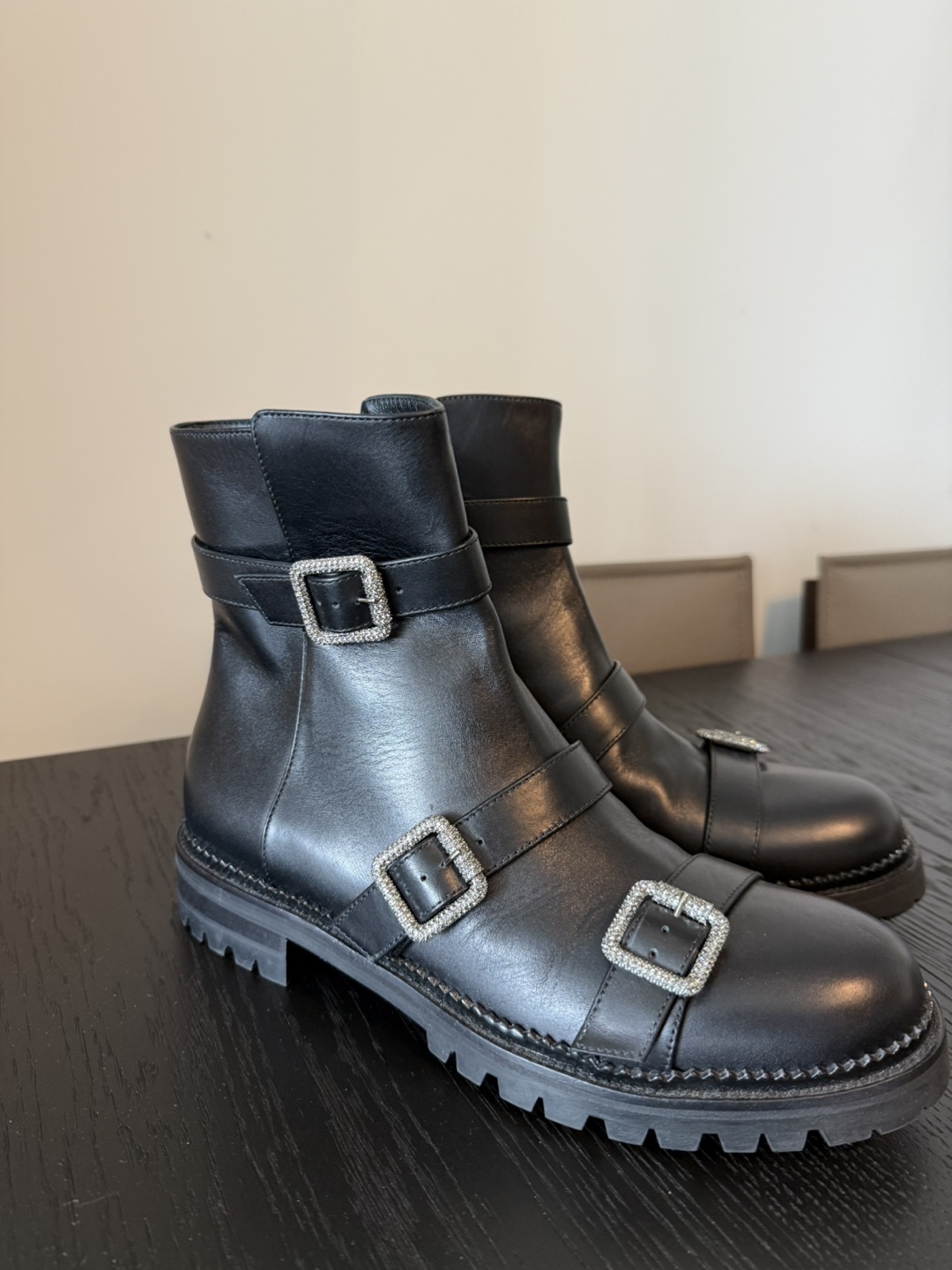 JIMMY CHOO  Calfskin Crystal Buckle Hank Boots - photo 2