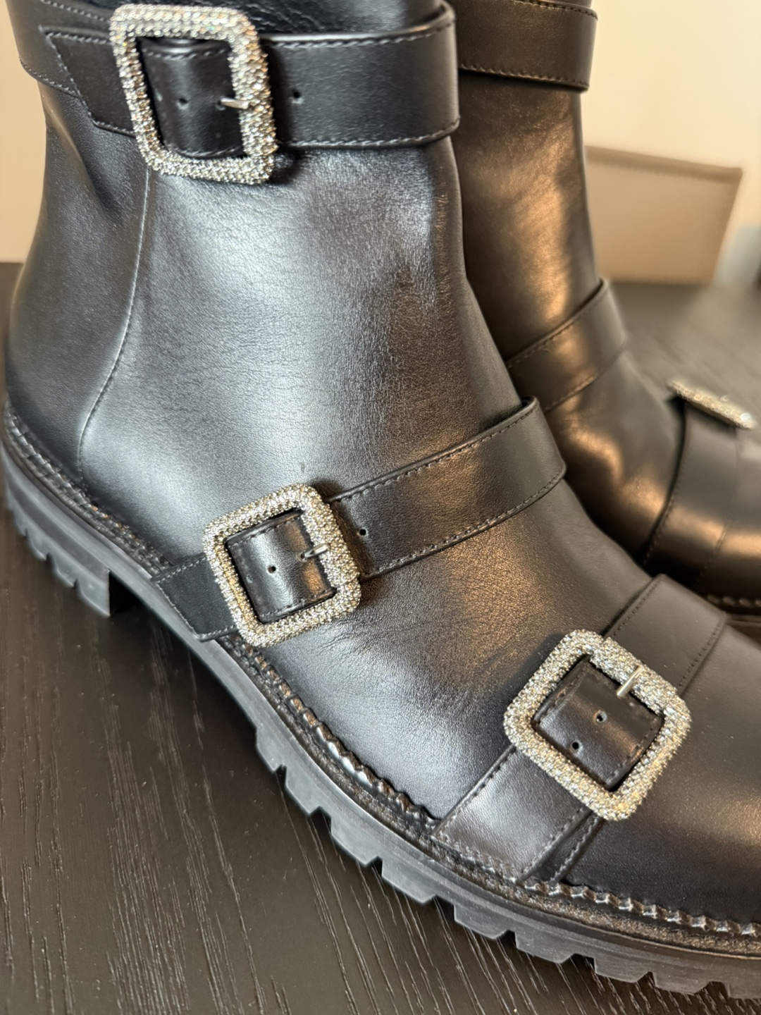 JIMMY CHOO  Calfskin Crystal Buckle Hank Boots - photo 3