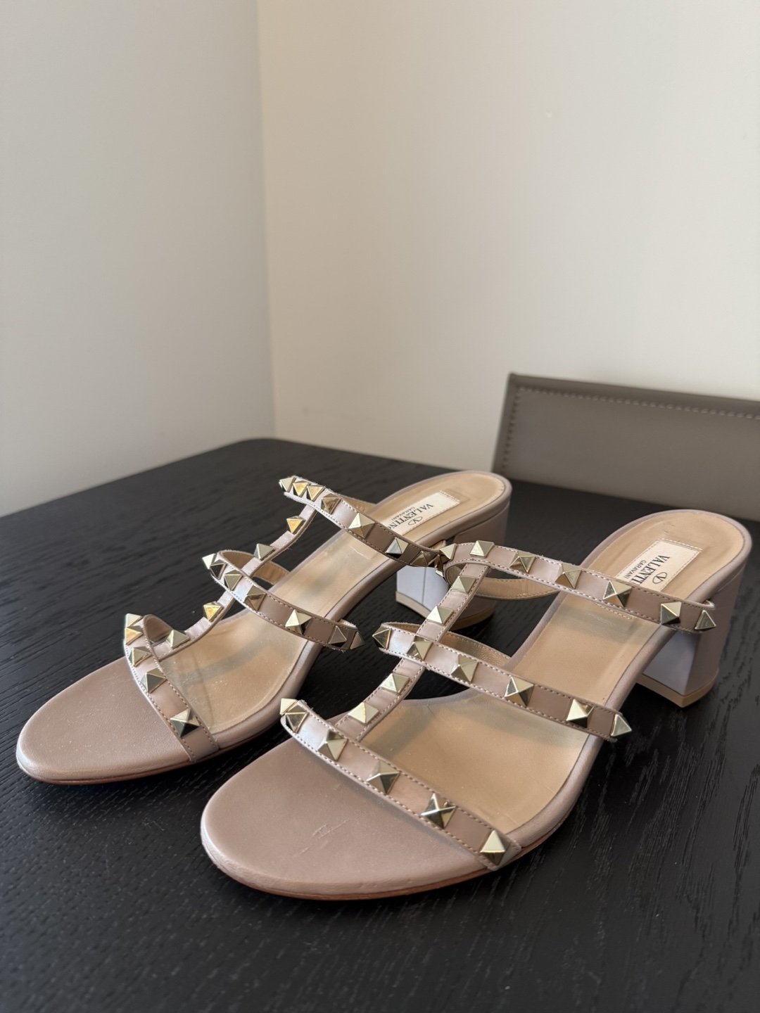 Valentino Rockstud Accents Leather Slides