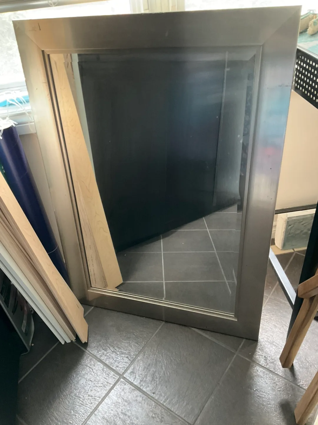 Large silver framed mirror thumbnail