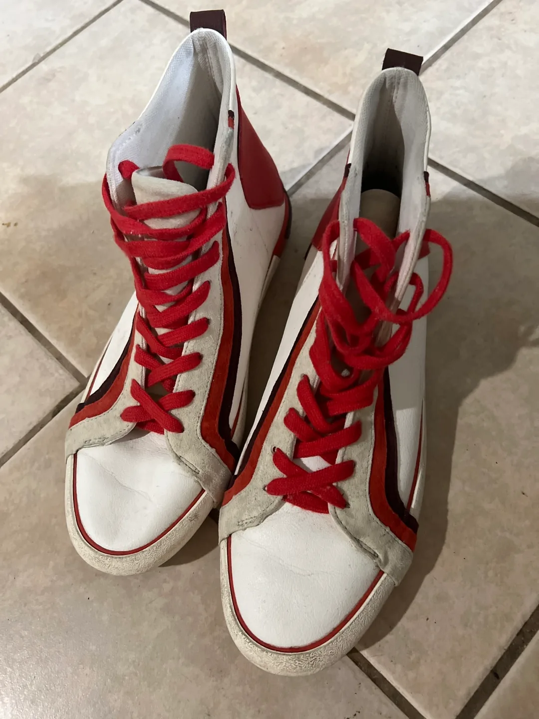 Red and White High Top Sneakers🥕 thumbnail
