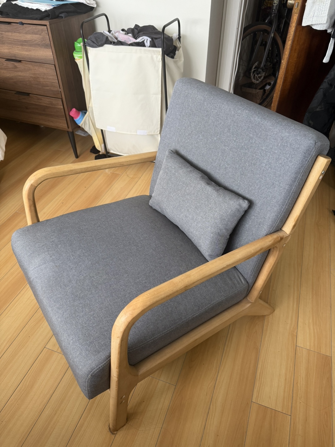Grey Armchair with Wood Frame - photo 2