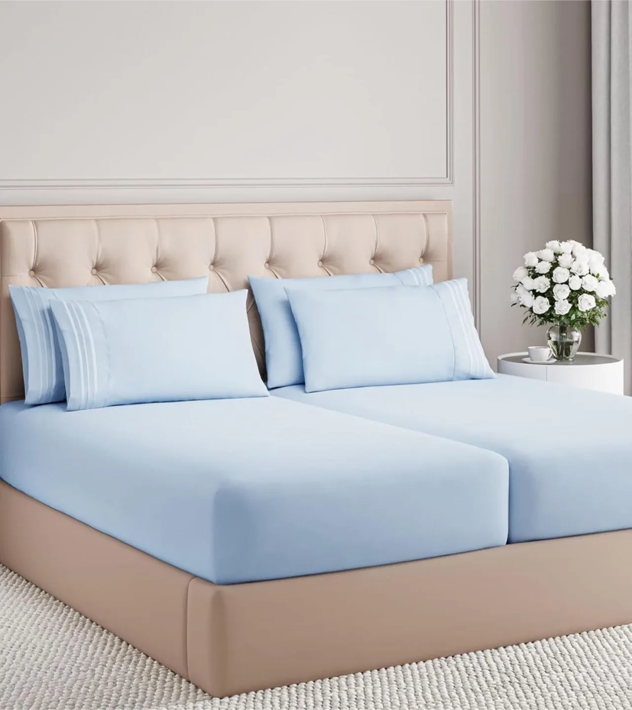 7 piece Split King Bed Sheet Set. thumbnail