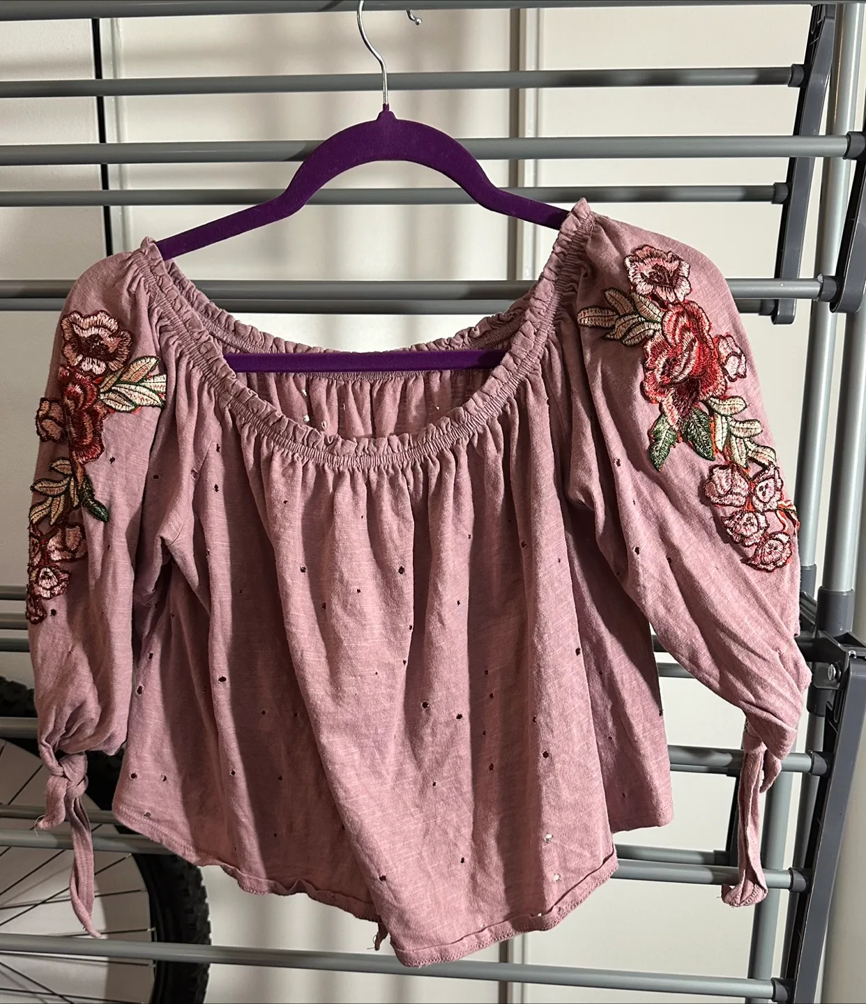 Floral Embroidered Off-the-Shoulder Blouse thumbnail
