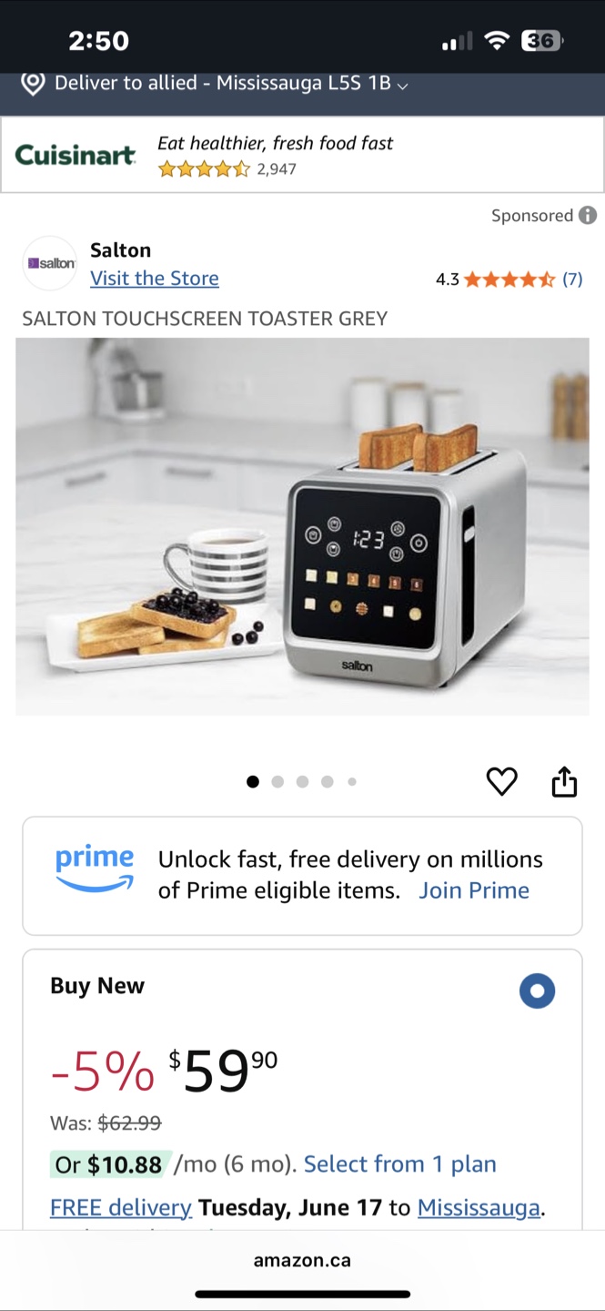 Salton Touchscreen Toaster - Grey