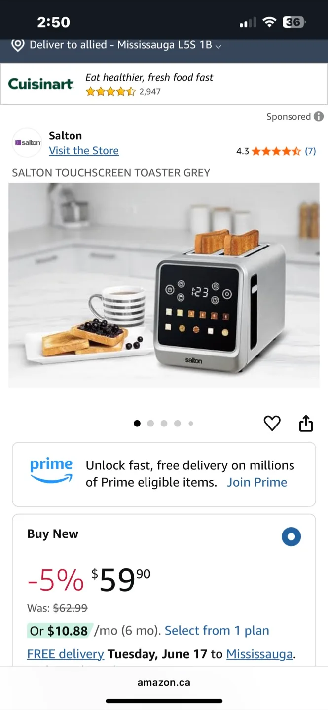 Salton Touchscreen Toaster - Grey