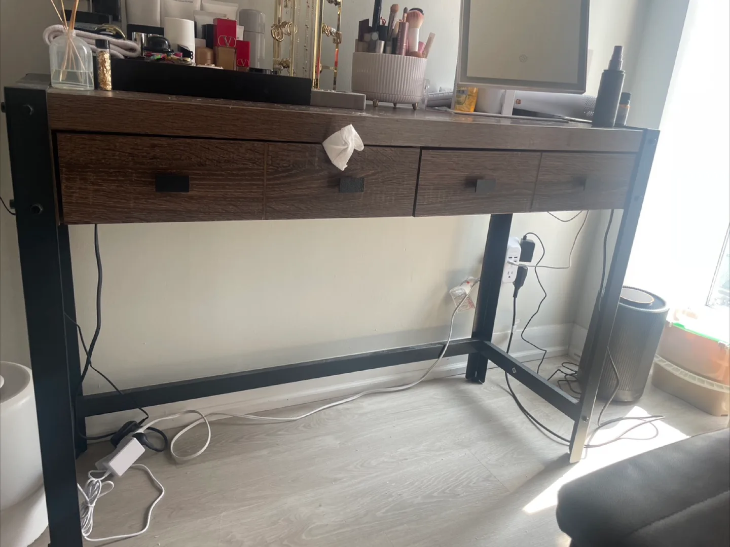 Wood Finish Desk with Drawers thumbnail