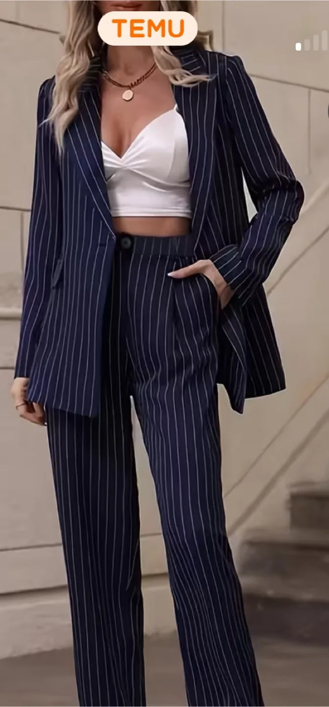 Women's Navy Pinstripe Pantsuit - Size XL image indicator(3)