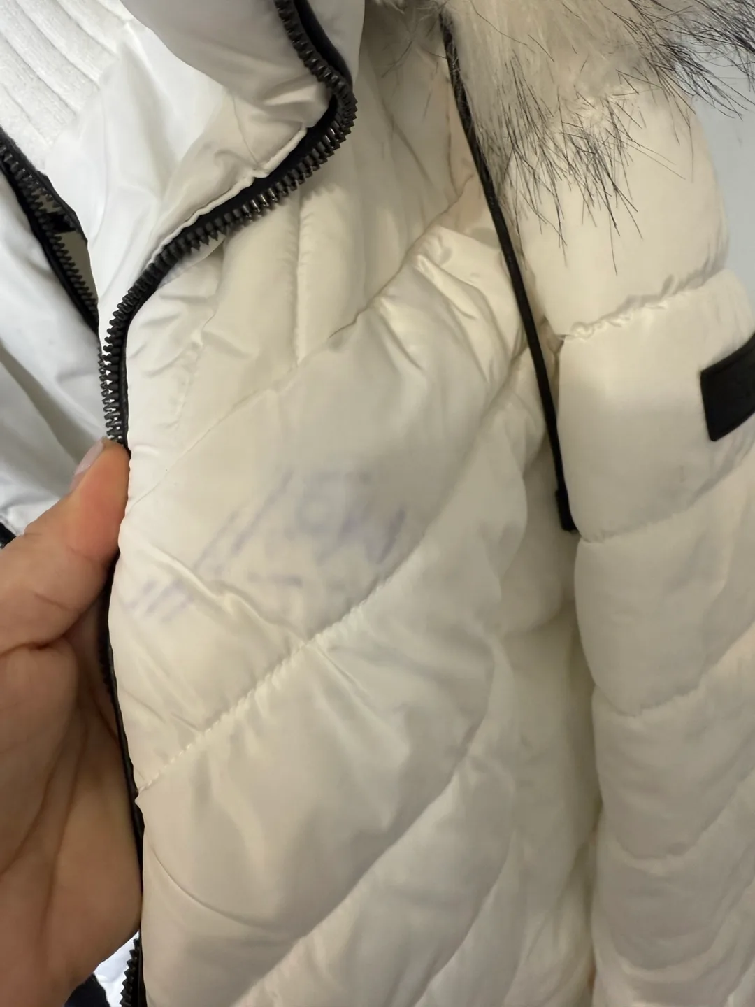 DKNY White Winter Coat with Fur Hood image indicator(5)