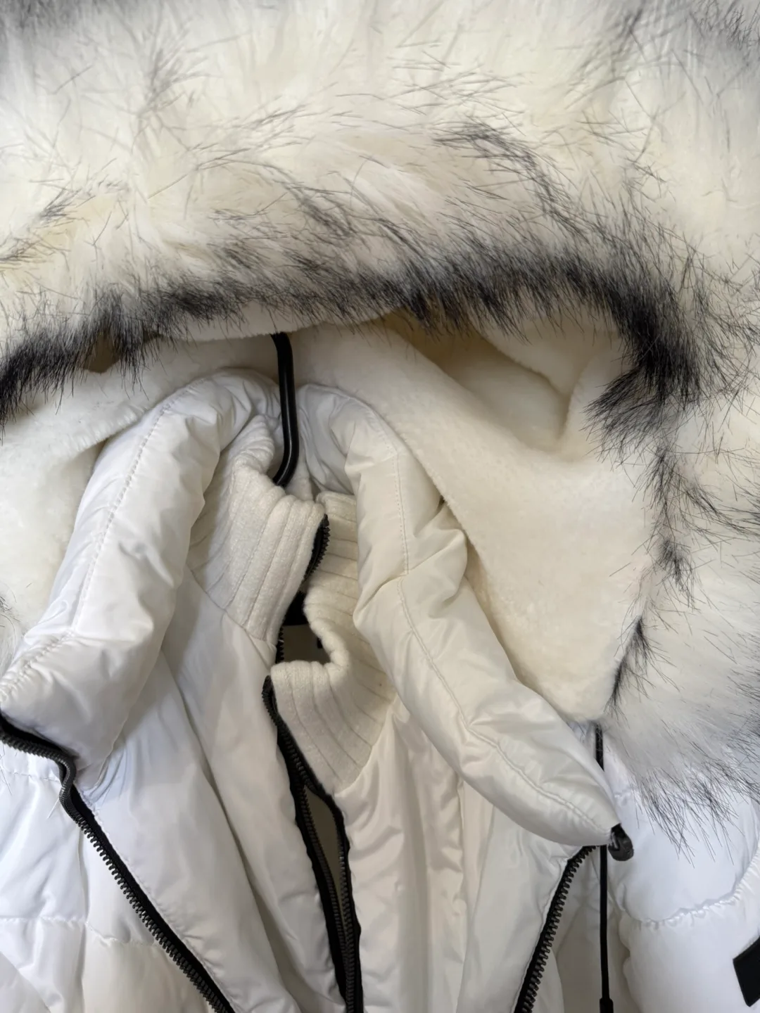 DKNY White Winter Coat with Fur Hood image indicator(3)