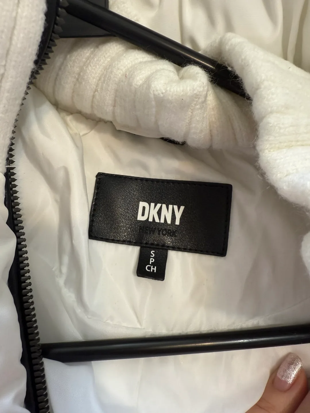 DKNY White Winter Coat with Fur Hood image indicator(7)