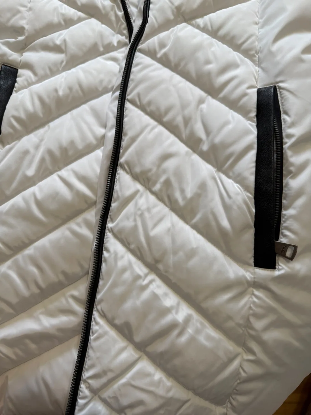 DKNY White Winter Coat with Fur Hood image indicator(9)