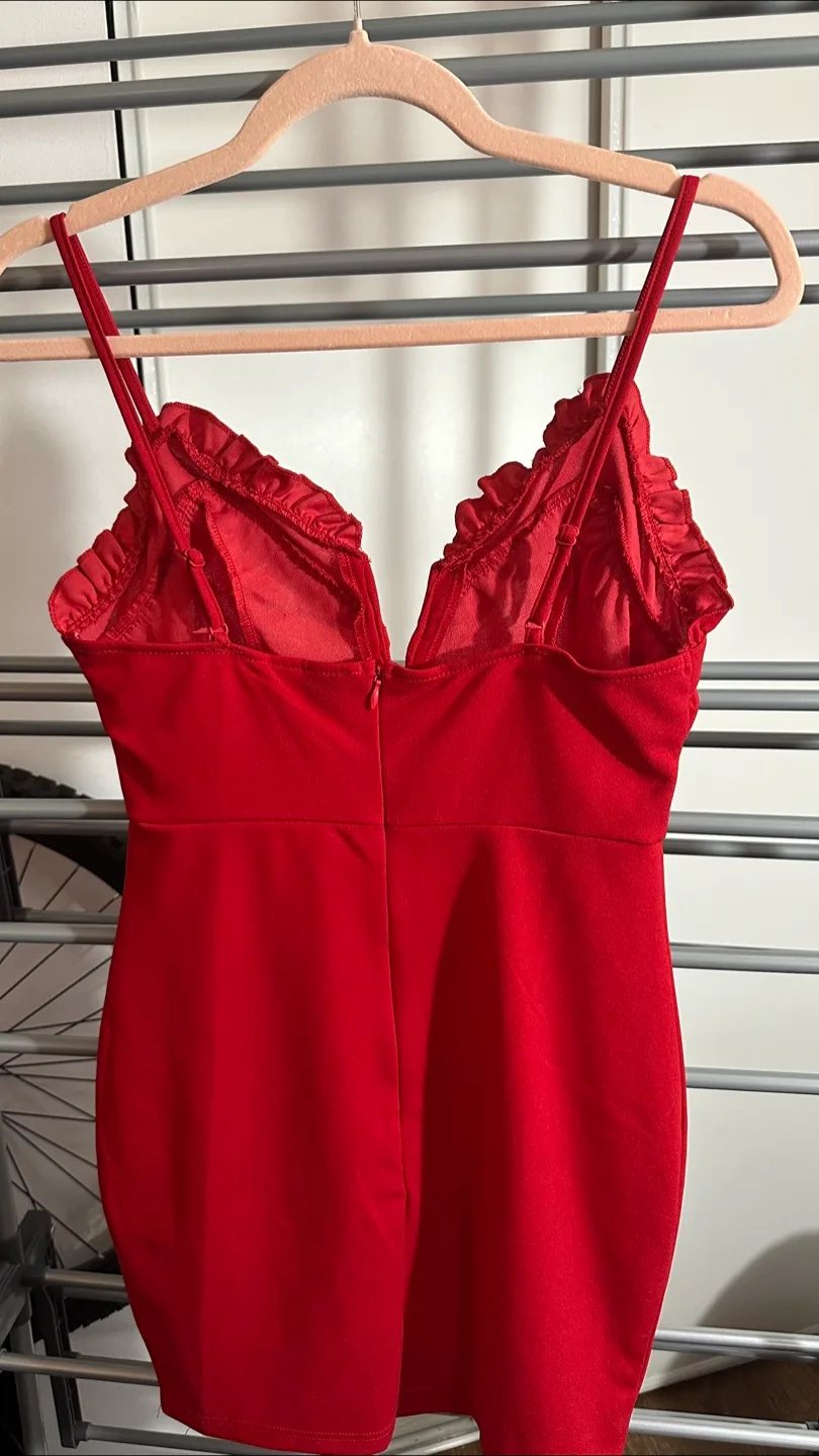 Red Mini Dress with Ruffle Detailing thumbnail