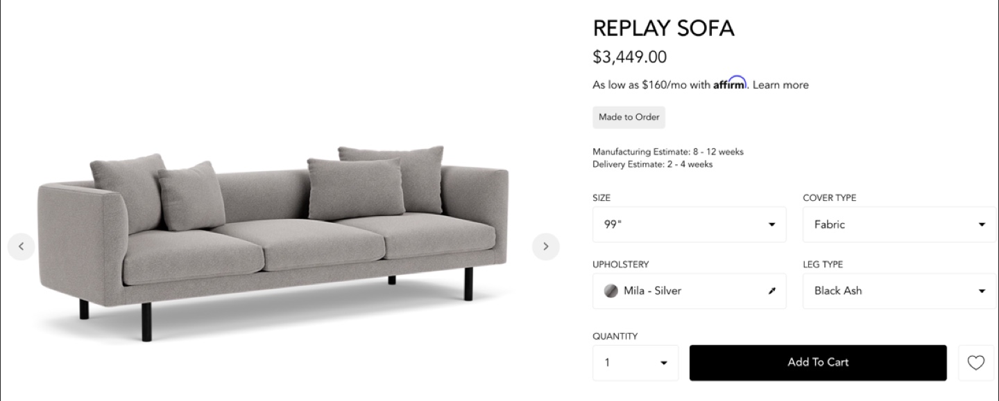 EQ3 Replay 99” Sofa - photo 2
