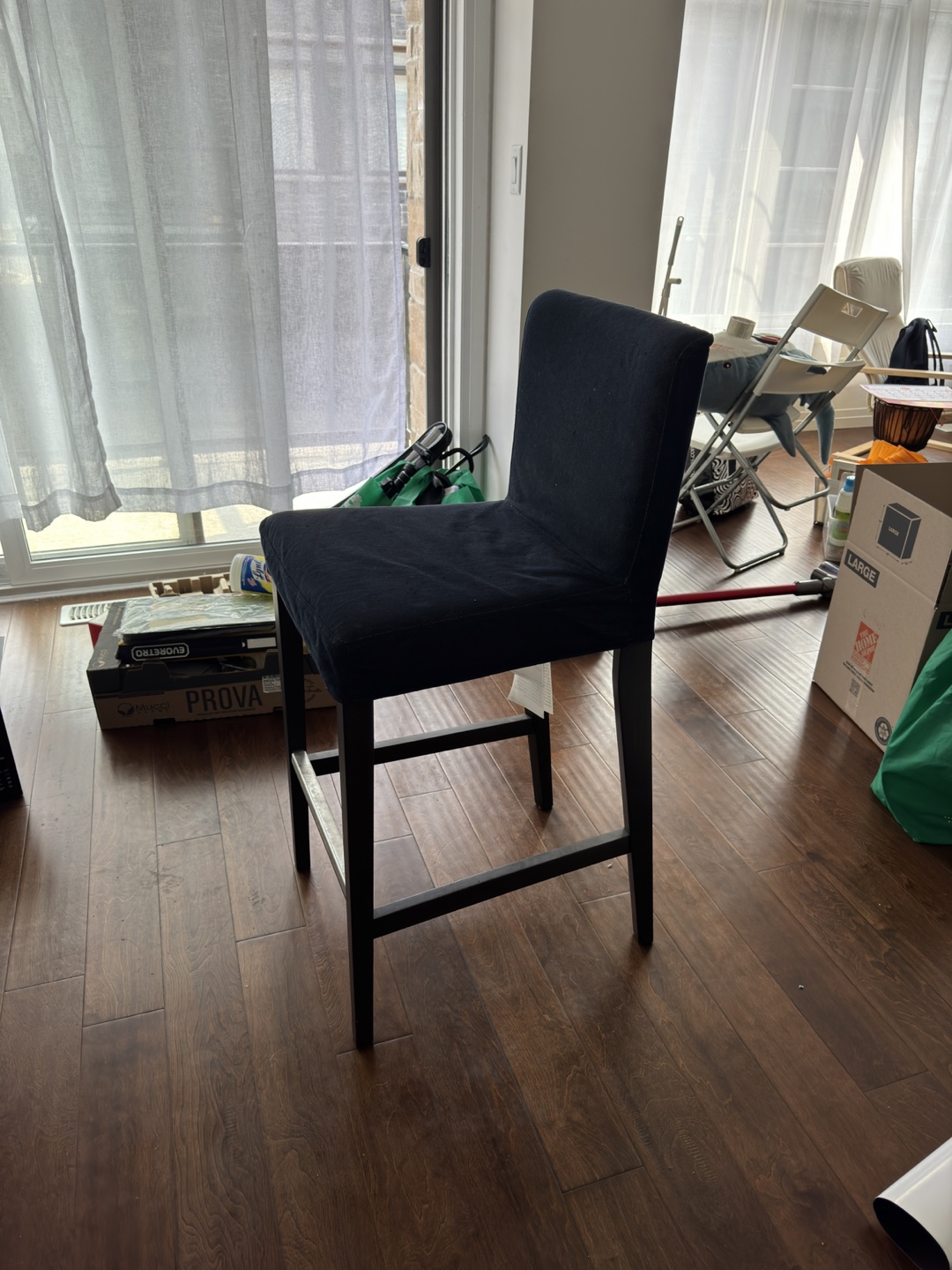 Dark blue Wood Bar Stool with Fabric Seat - photo 2