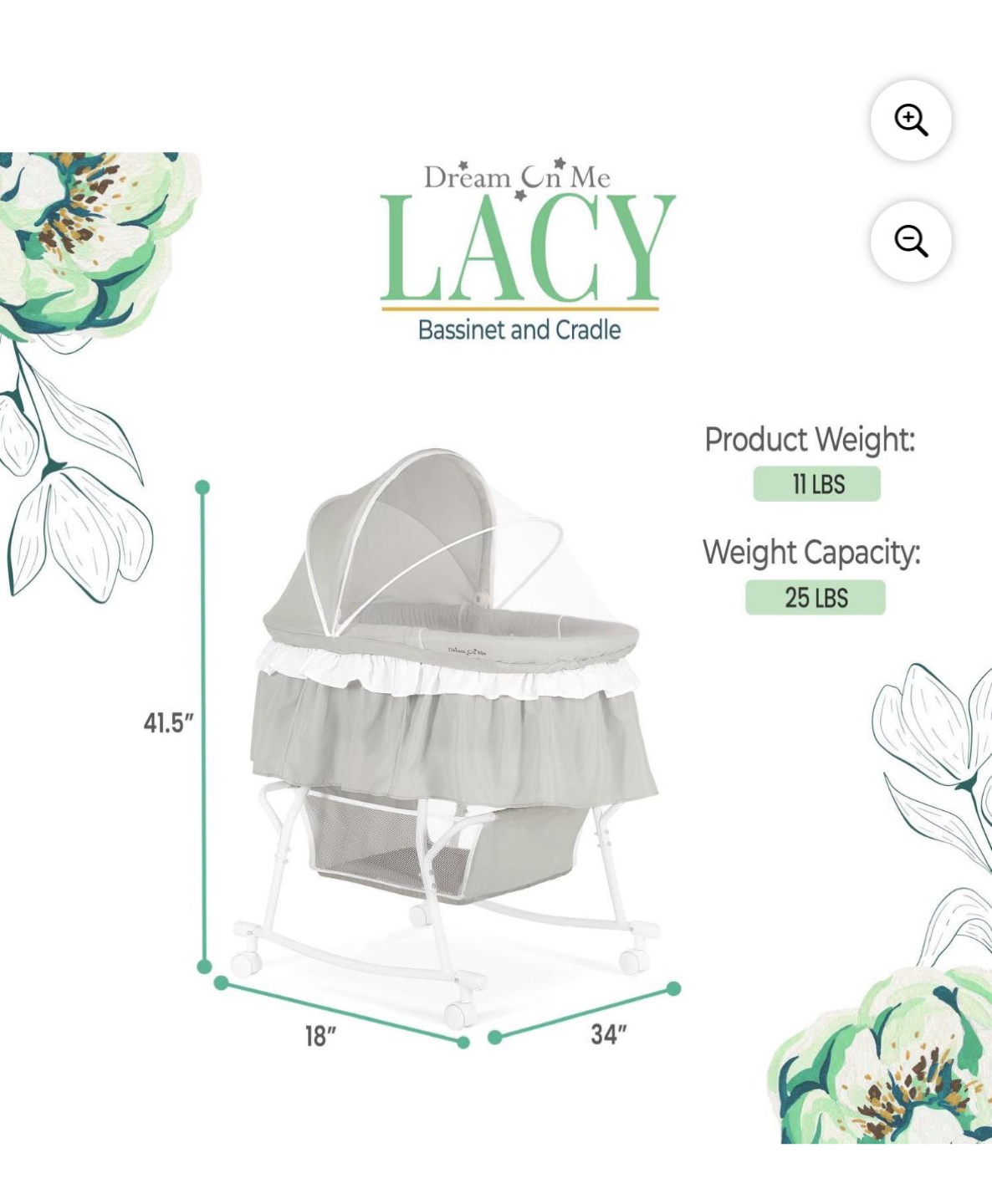 Dream On Me Lacy Bassinet and Cradle - photo 4
