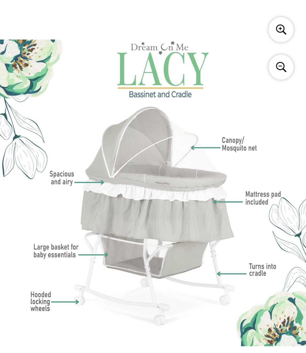 Dream On Me Lacy Bassinet and Cradle