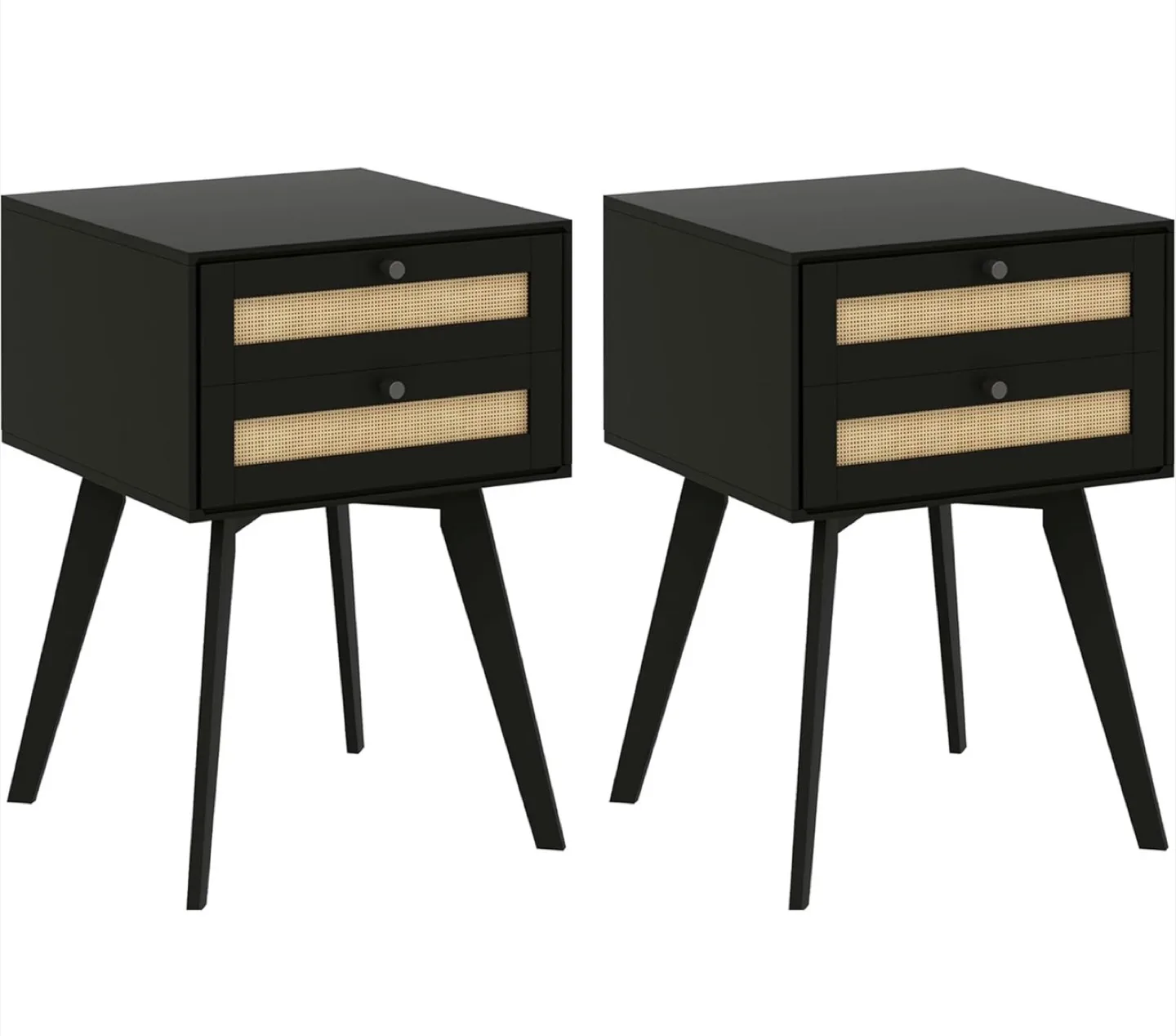 SET OF 2 BLK RATTAN NIGHTSTANDS W/ 2 DRAWERS thumbnail