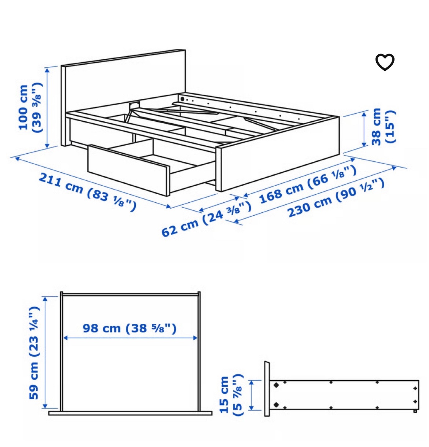 IKEA MALM High bed frame/2 storage boxes, grey, Queen - photo 2