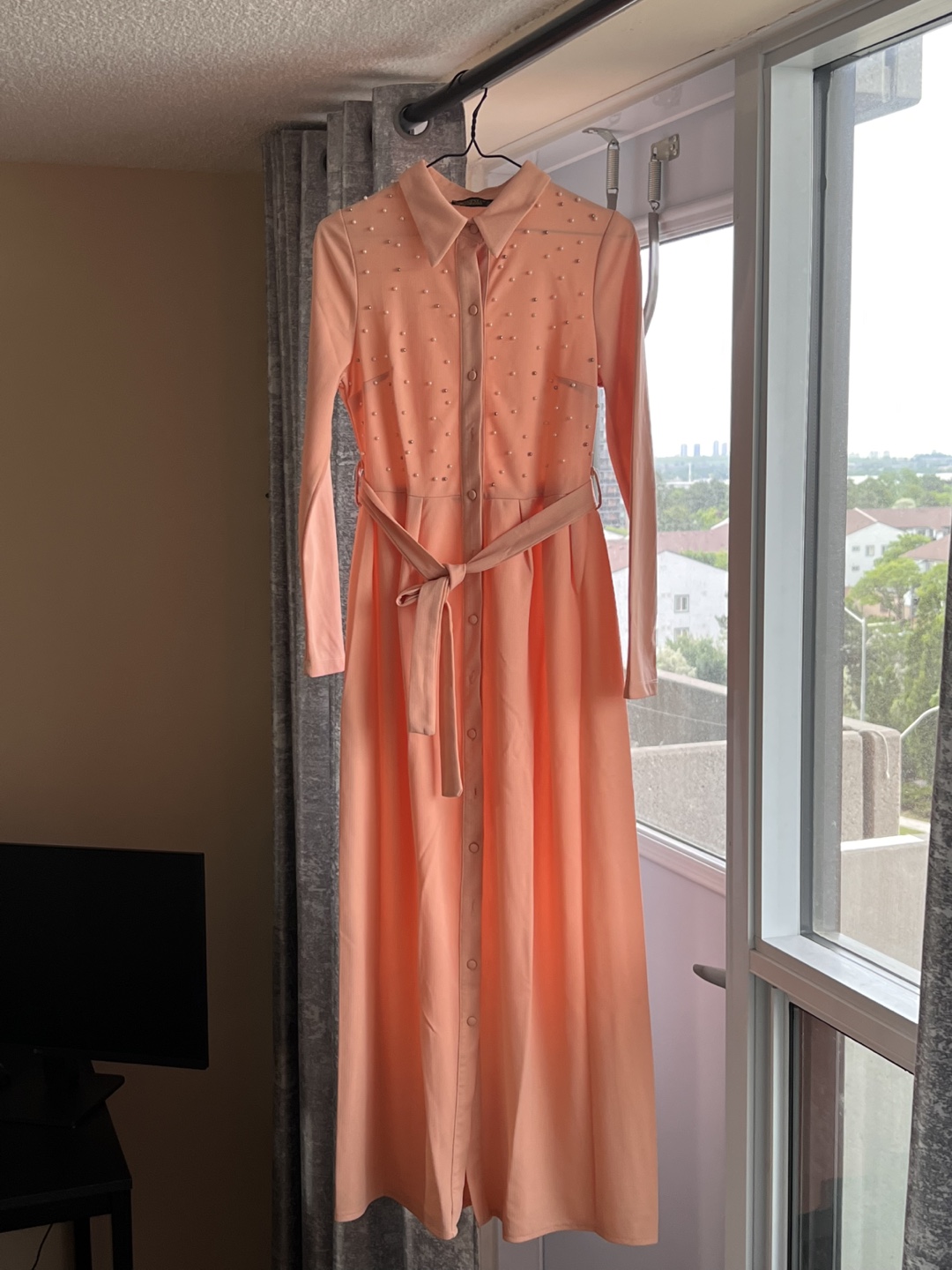 Peach Dress with Pearl Embellishments