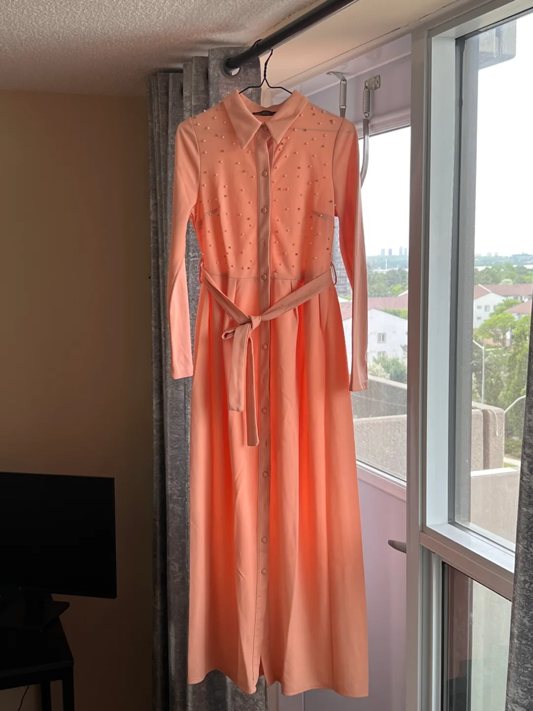 Peach Dress with Pearl Embellishments