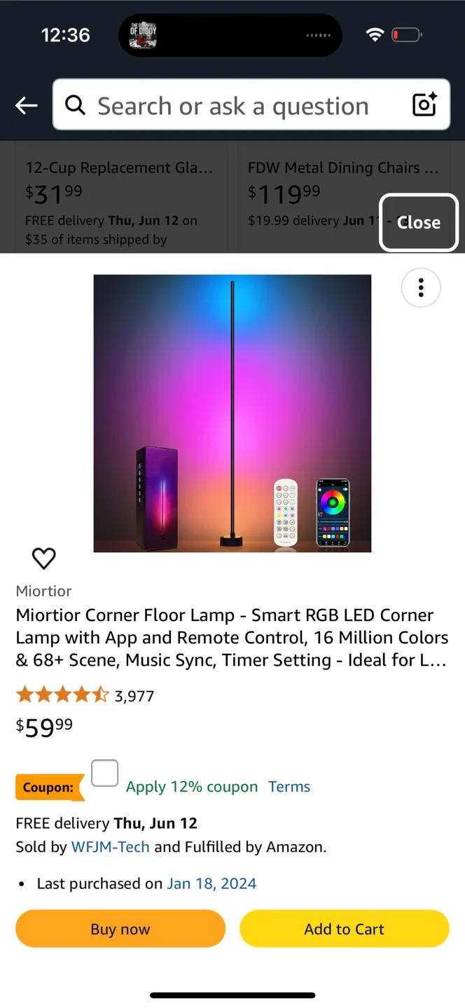 Smart RGB LED Corner Floor Lamp thumbnail