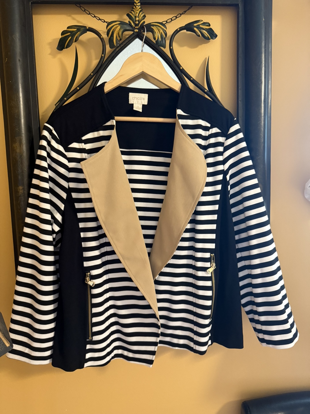 Chico's Black & White Striped Jacket