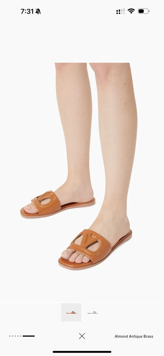 Brown Valentino V-Logo Calfskin Slippers image indicator(6)