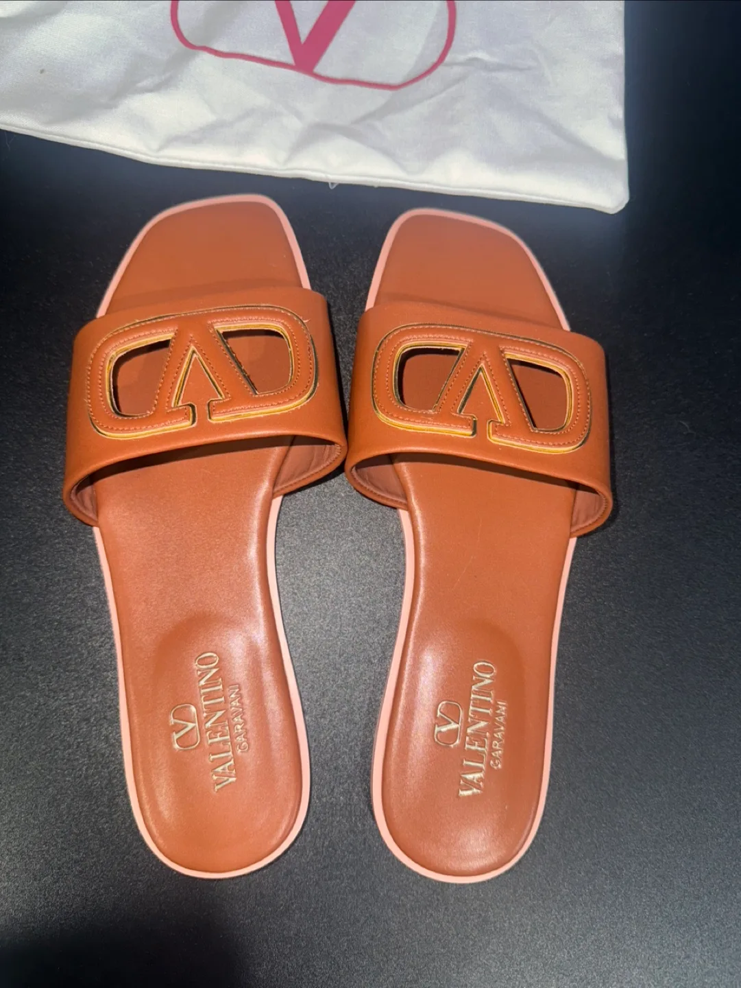 Brown Valentino V-Logo Calfskin Slippers image indicator(2)