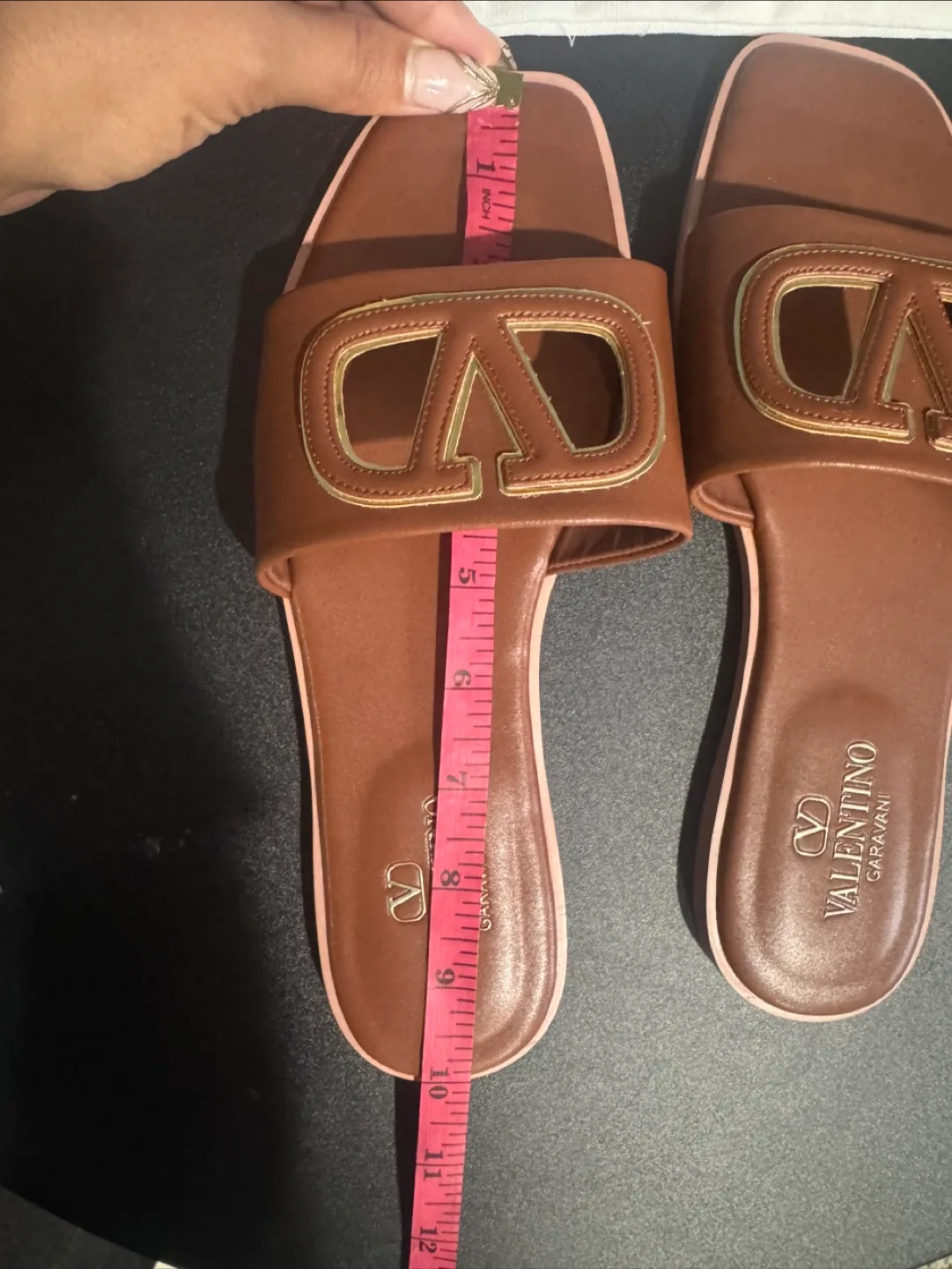 Brown Valentino V-Logo Calfskin Slippers image indicator(5)