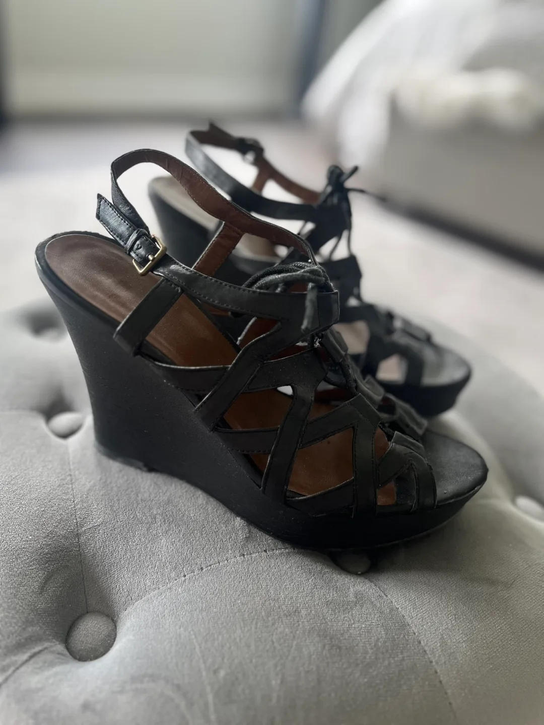 Guess Black Wedge Heels sized 9.5 thumbnail