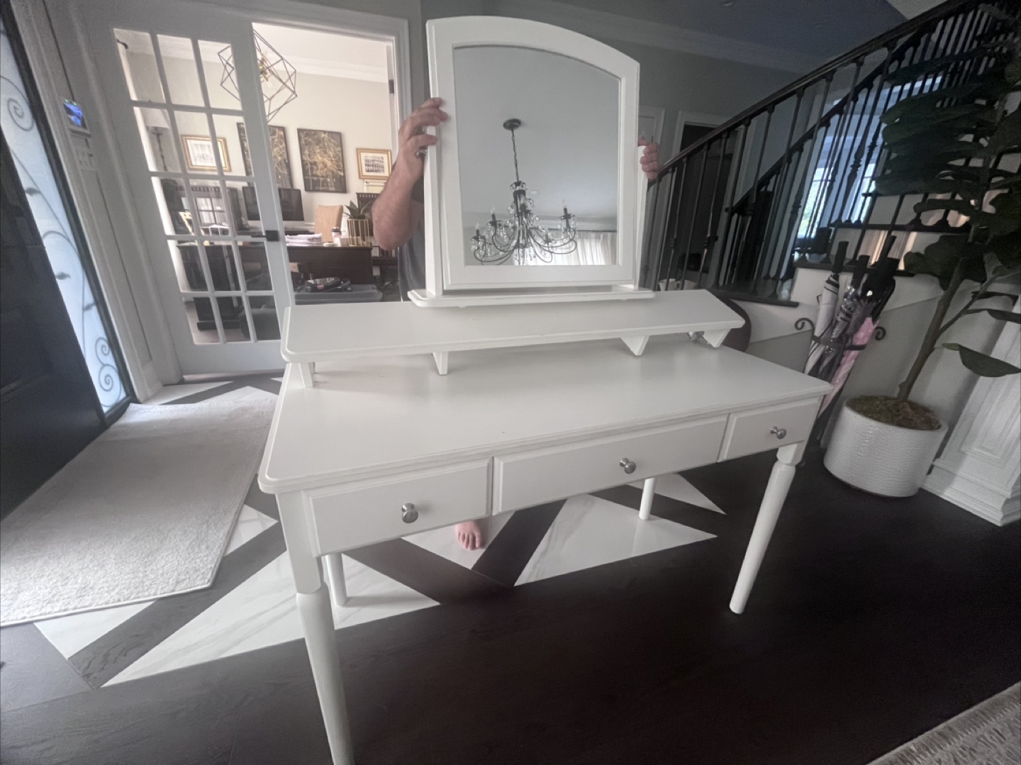 White Vanity Desk with Mirror