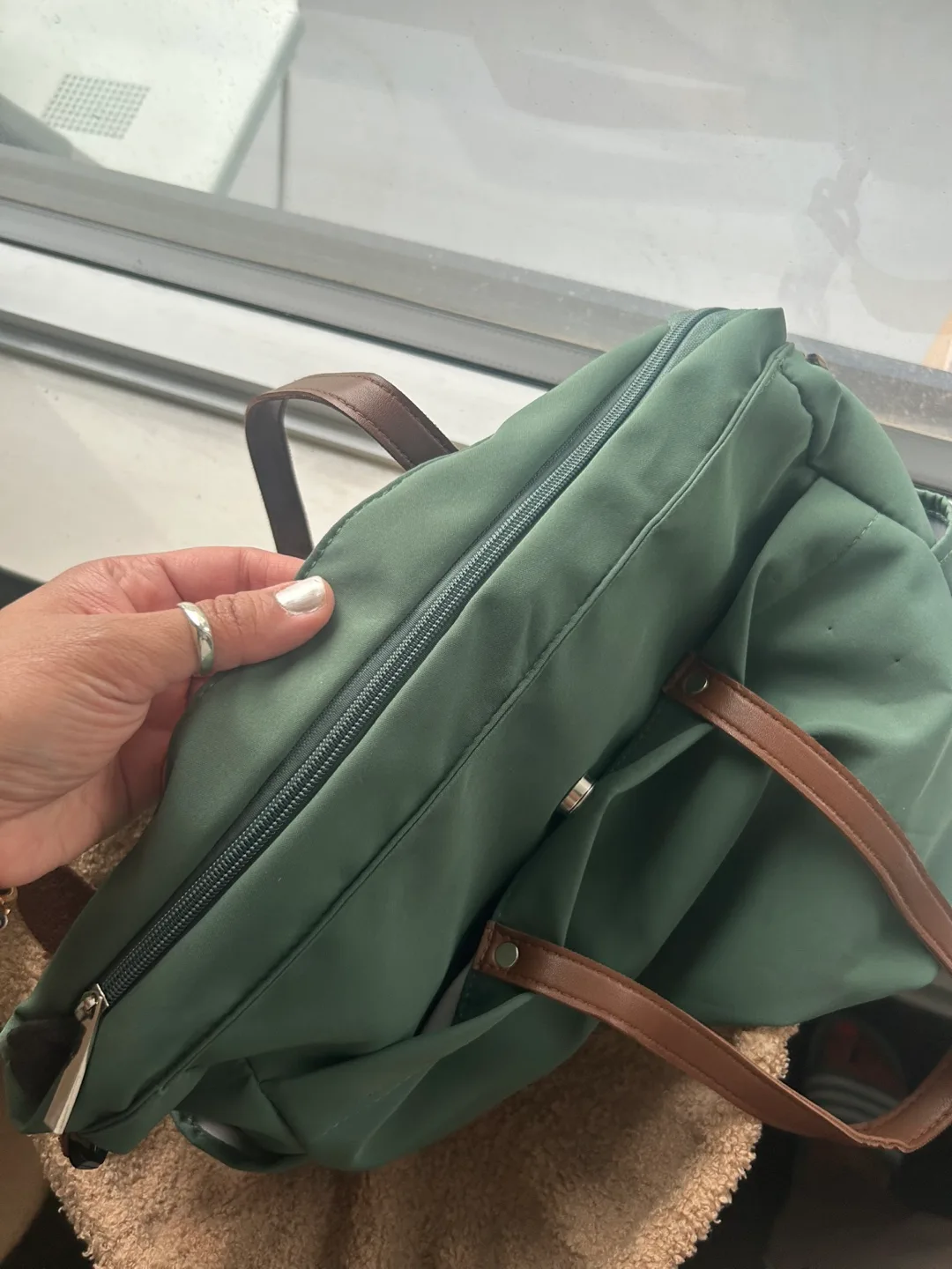 Green Handbag with Brown Straps image indicator(3)