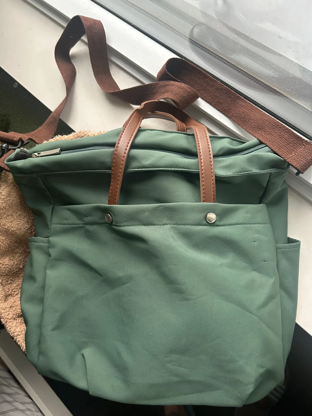 Green Handbag with Brown Straps image indicator(2)