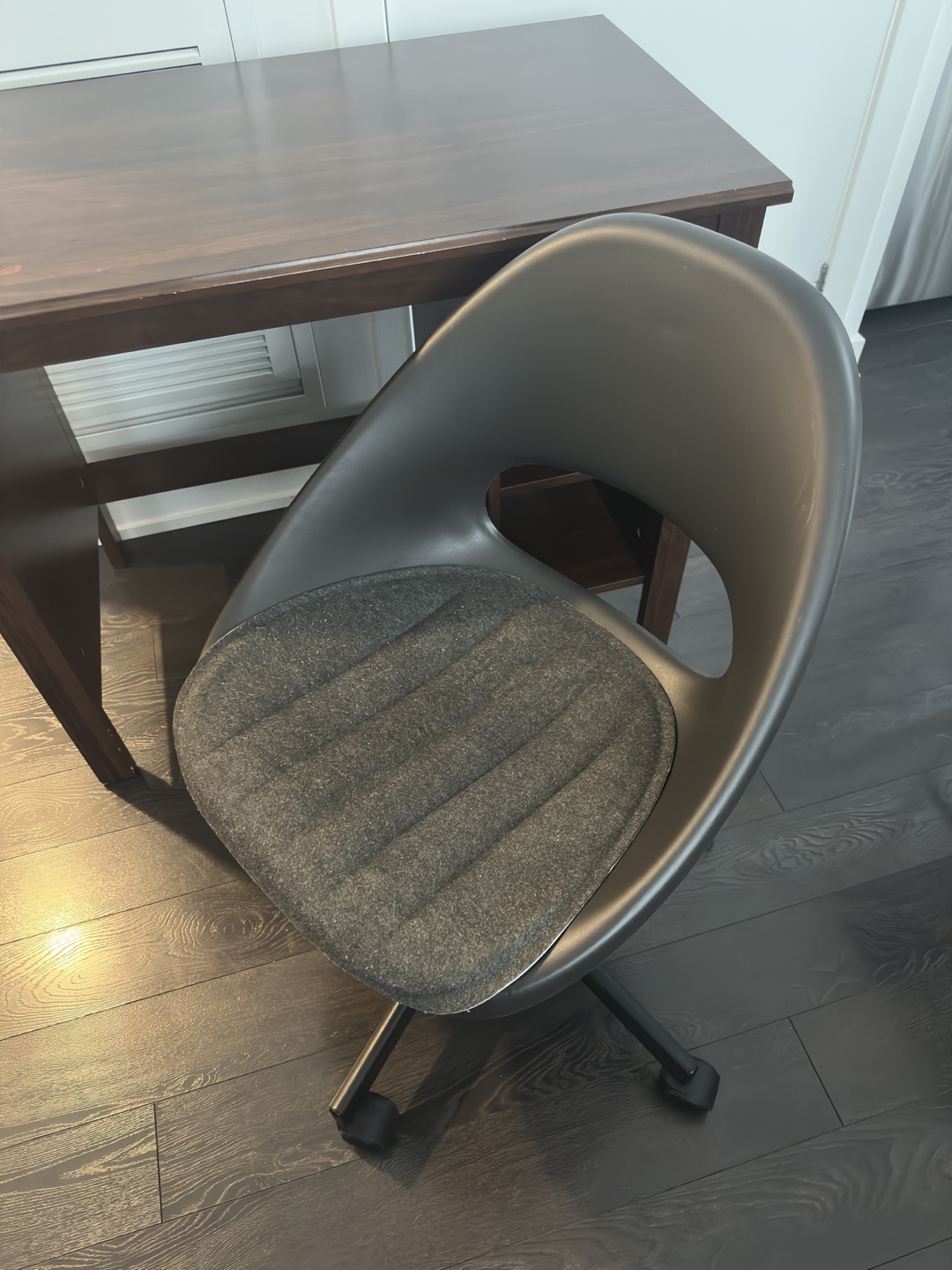 Dark Brown Desk With Shelves and office chair - photo 2
