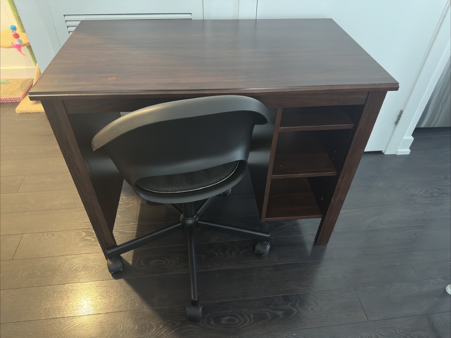 Dark Brown Desk With Shelves and office chair - photo 3