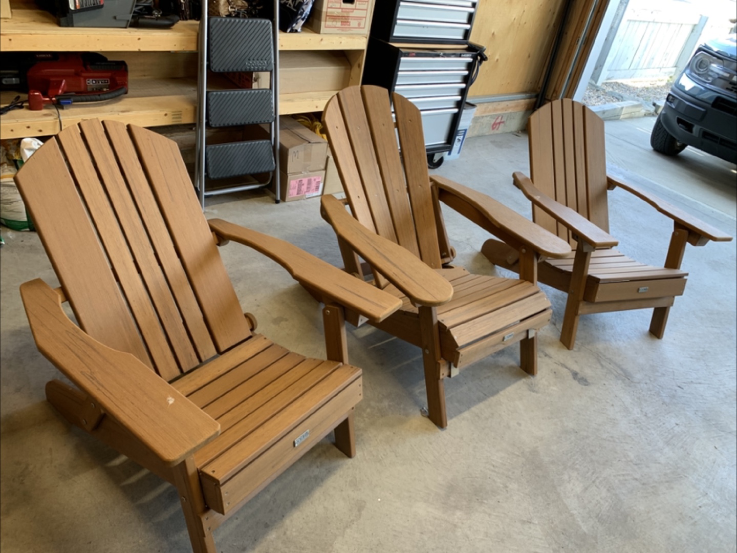 2 Adirondack and 1 Muskoka Chair