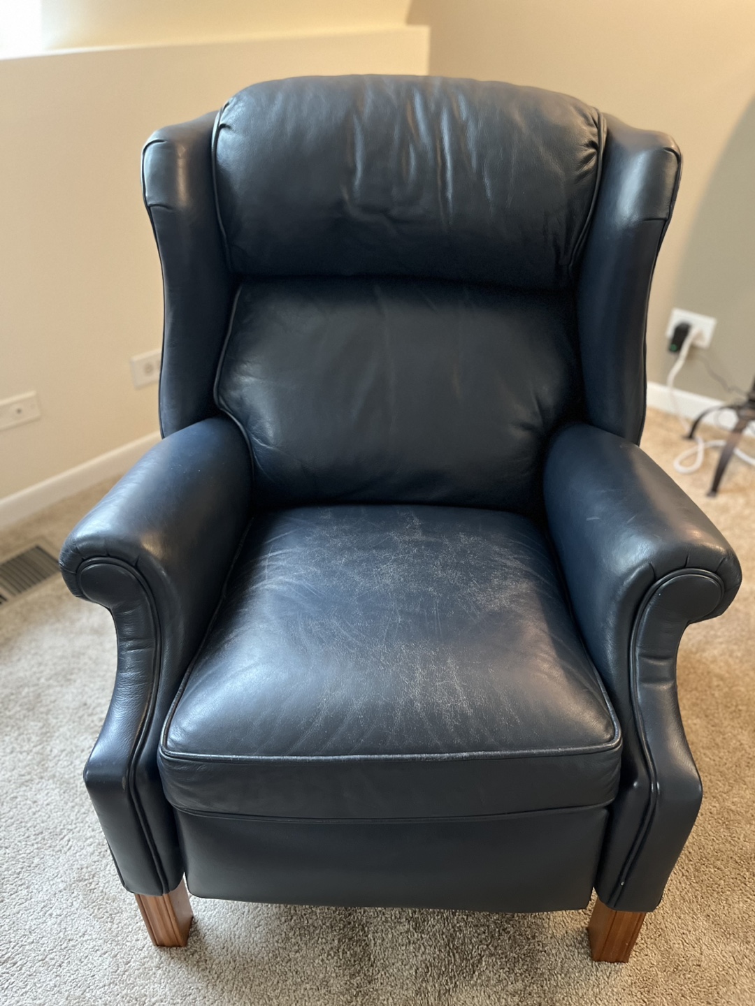 Dark Blue Leather Recliner