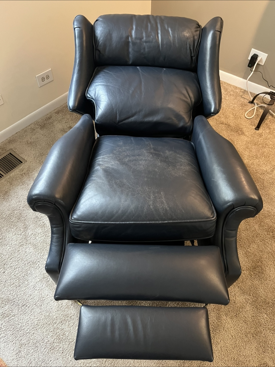 Dark Blue Leather Recliner - photo 4